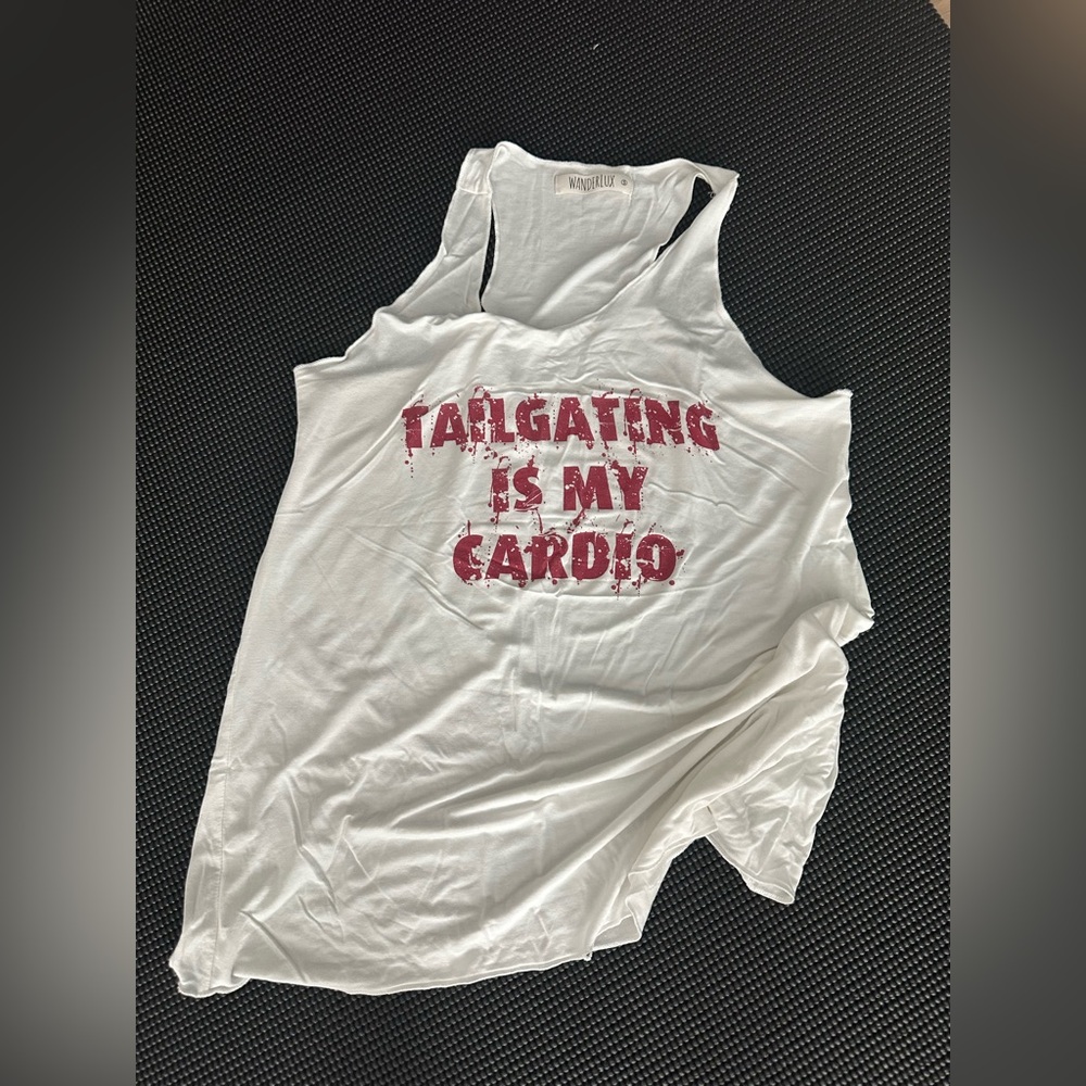 White Tank Top with Red Tailgating Graphic